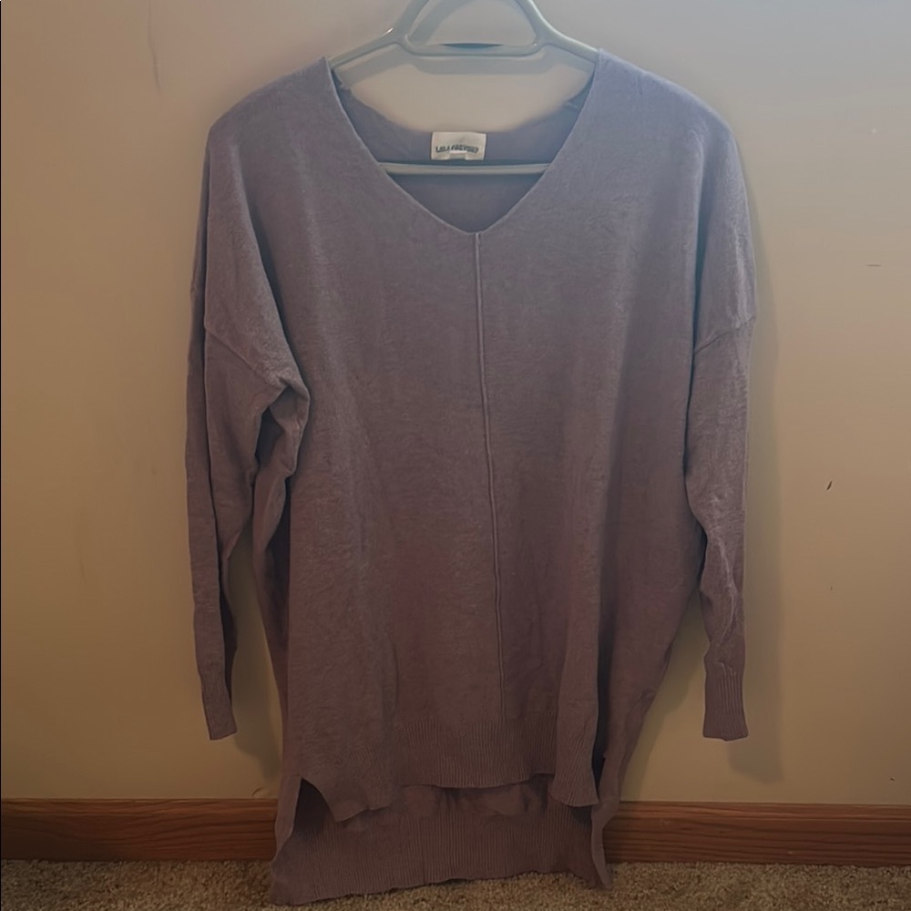 Purple V-Neck Sweater with Fine Knit Texture